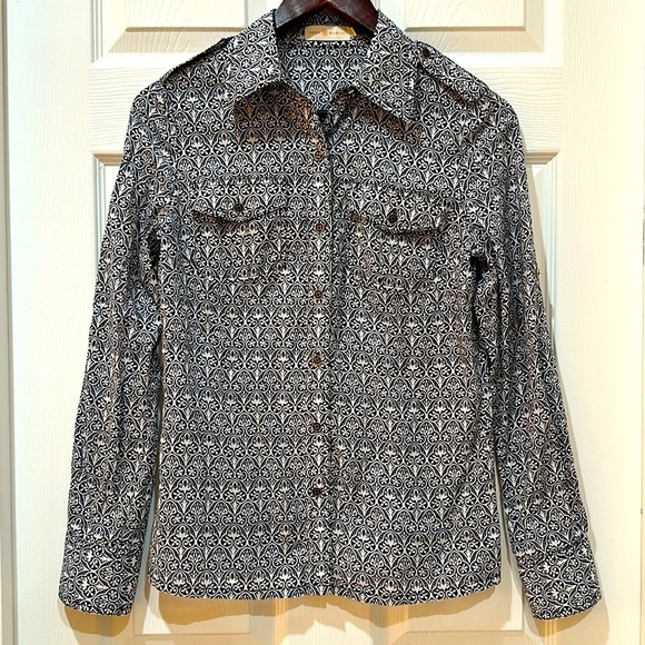 Tory Burch navy blue/white button down blouse size 2 - Picture 2 of 6